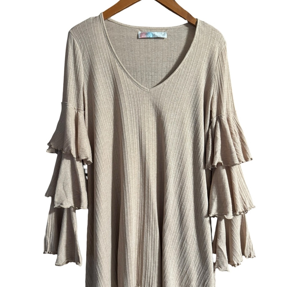 Women’s Free People Beach Tan Long Sleeve Tunic Style Top Size Small